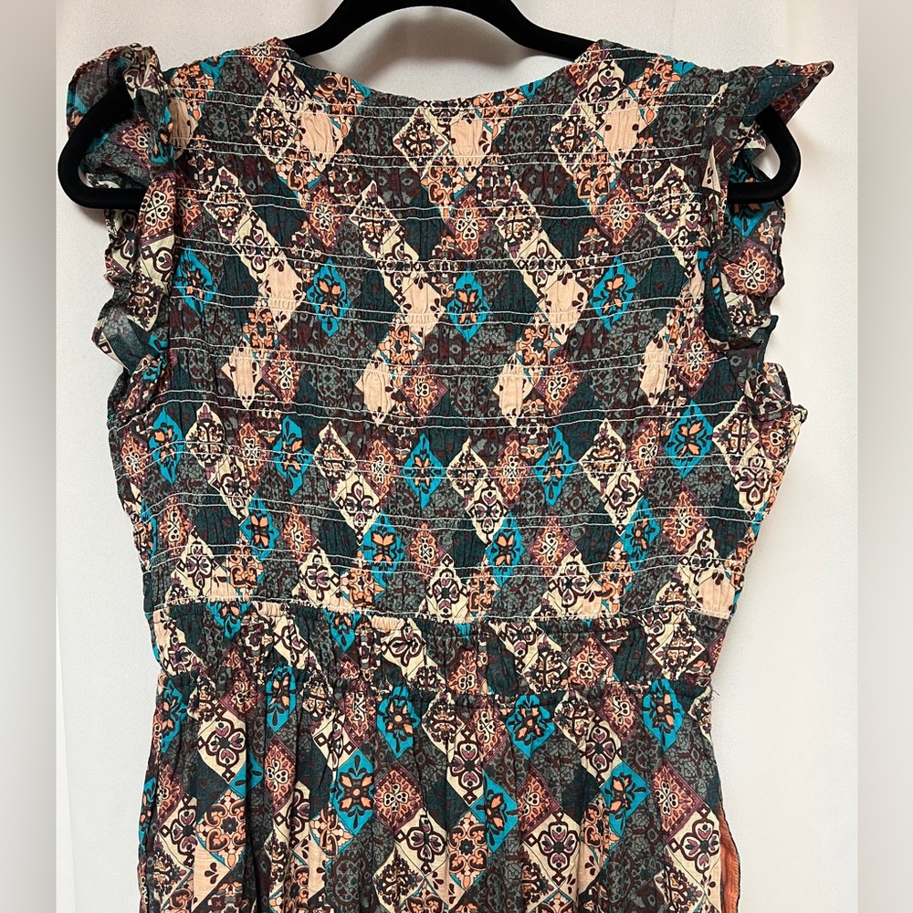Anthropologie Blue & Brown Patterned Midi Dress - Picture 11 of 13